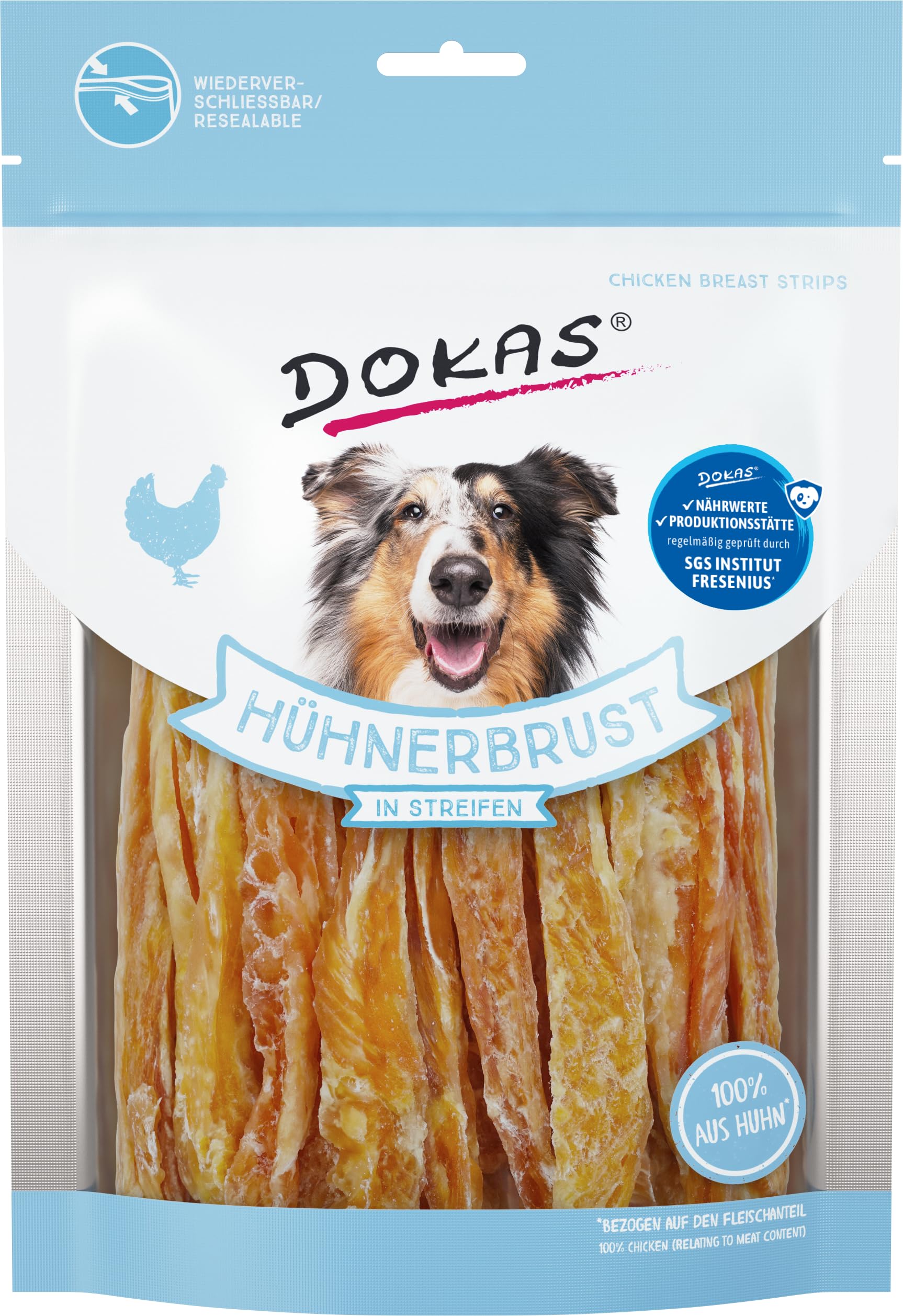 DOKAS Getreidefreier Premium Snack in Streifen für Hunde – Ideal für zwischendurch 8x 250 g