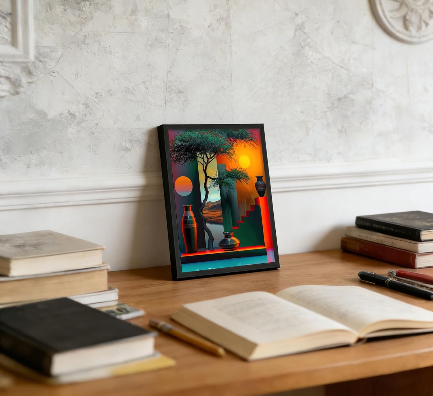 Black Framed African American Canvas Wall Art Africa Modern Painting Picture Wall Decor Afrocentric Tree And Vase Poster Print Artwork for Living Room Bedroom Office Home Decoration