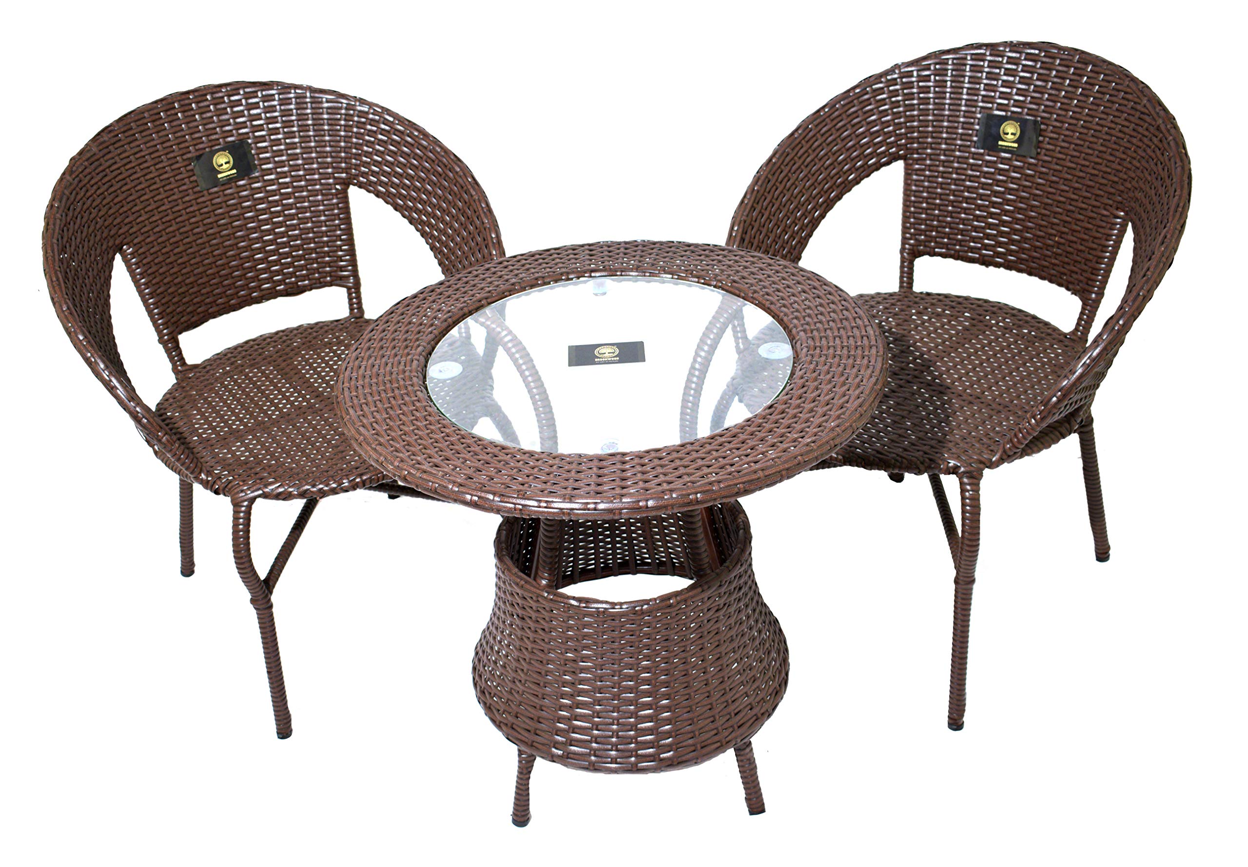 BROOKWOOD - Outdoor Furniture Set 2 Chairs 1 Table with Glass TOP -Brick Brown-picture-37