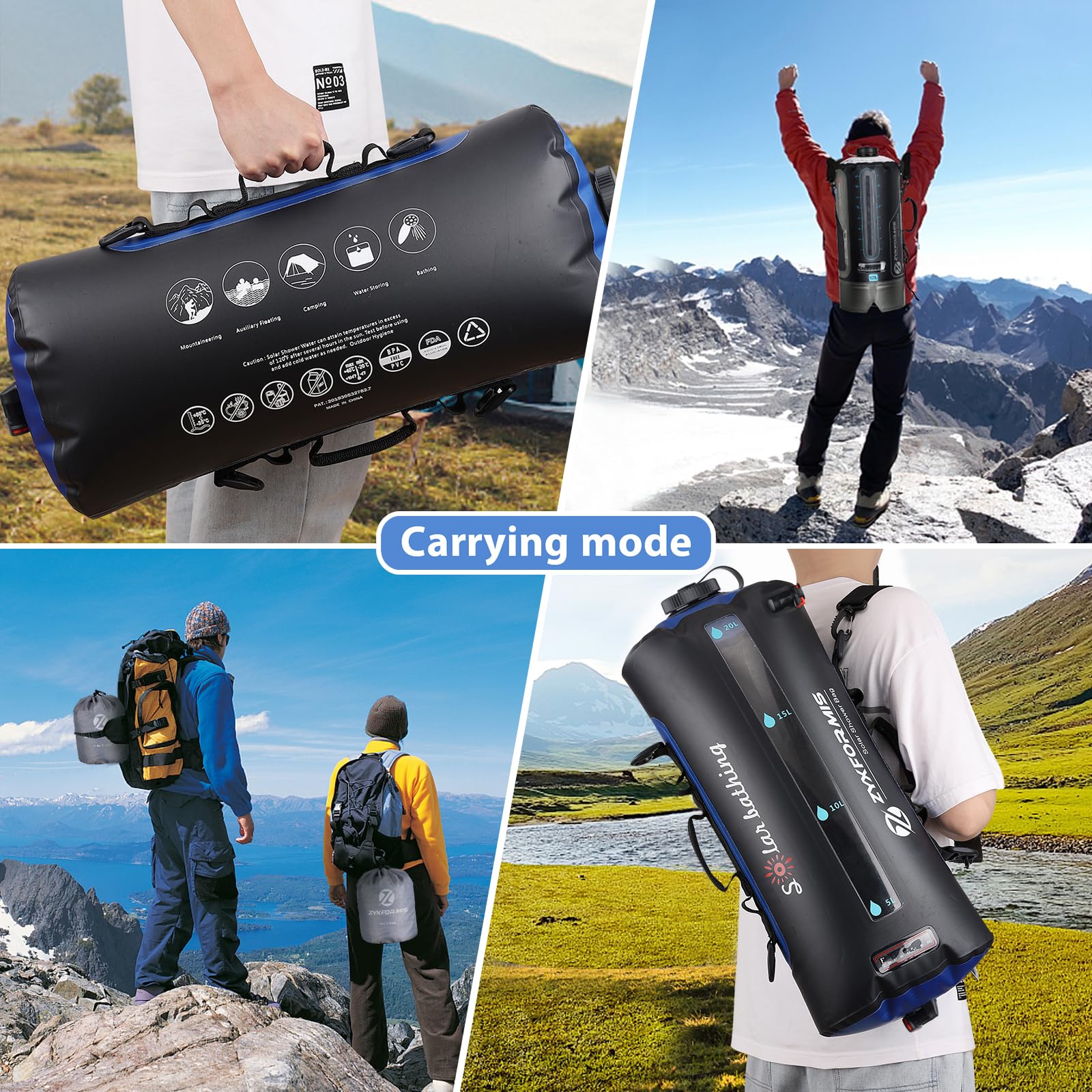 Doccia da Campeggio Portatile 20 L con Display e Pompa a Pedale | TPU resistente, sacca pieghevole, finestra trasparente, doppio raccordo, tubo rimovibile, getto regolabile, spiaggia, animali