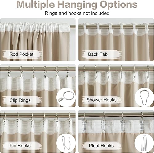 Miniatura 3 de DUALIFE - Cortinas para oscurecer habitación, cortinas de privacidad con aislamiento térmico, 2 paneles, rosado marrón claro, gris pardo, 52" de