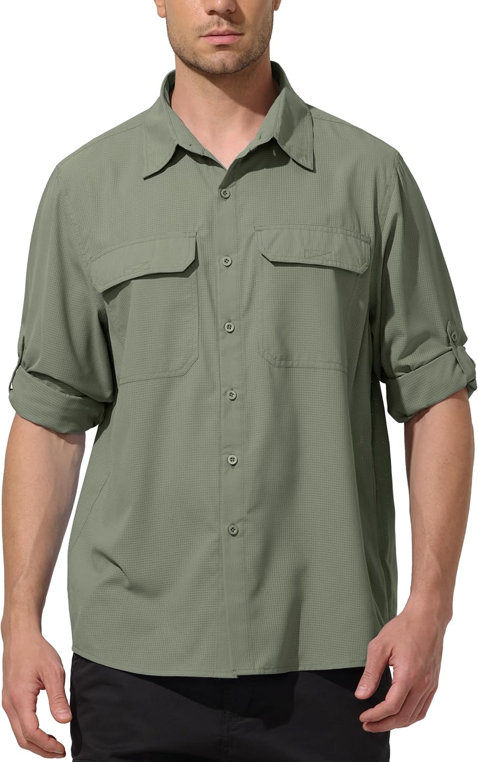 UIQUR Mens UPF 50+ UV Sun Protection Fishing Shirts PFG Shirts Quick Dry Cooling Roll-Up Sleeves Shirts for Safari Hiking