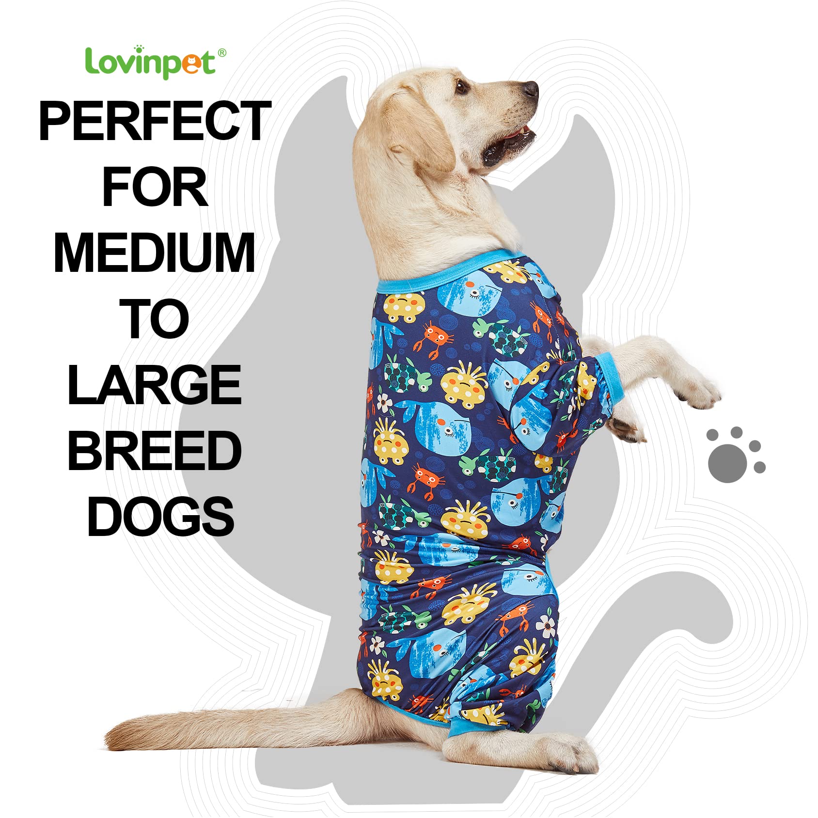 LovinPet Pajamas for Large Dogs Lightweight Stretch Knit Pullover Dog Shirt, Marine Life Print - Image 2