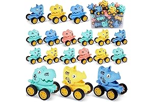 18-Piece Mini Dinosaur Pull-Back Car Party Favor Set for Dino-Themed Celebrations