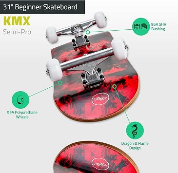 KMX Complete Beginner Skateboard with Cool Graphic + Skate Tool