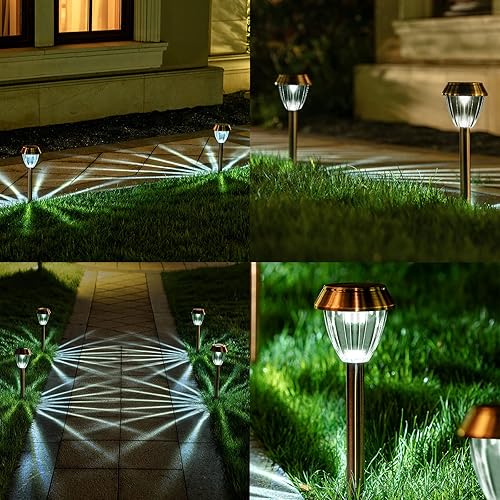 Miniatura 2 de Luces solares para caminos al aire libre, impermeables, paquete de 6 luces solares para exteriores brillantes hasta 12 horas, 15 lúmenes, luz de