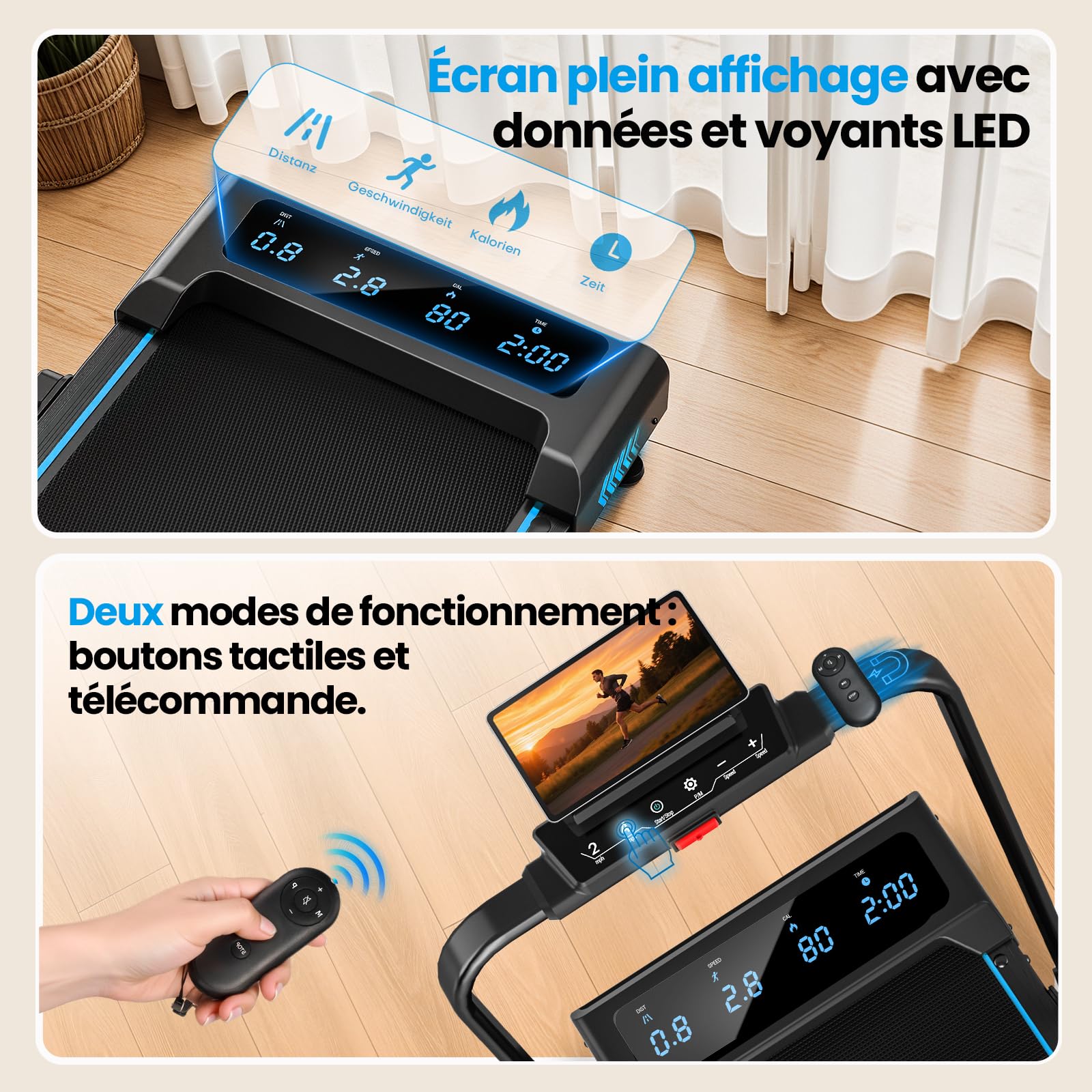Tapis de Course, FOUSAE 12 Programmes HIIT Prédéfinis, 10% Tapis de Marche Inclinable, 12 KM/H, Moteur Haute Performance 2,75CV Silencieux, APP & Télécommande, Charge 158kg Fitness Intérieur