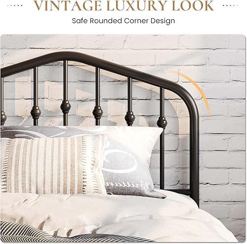 Miniatura 4 de SHA CERLIN Marco de cama de plataforma de metal tamaño individual con cabeceroestribo de hierro forjado estilo victoriano, no requiere somier, color
