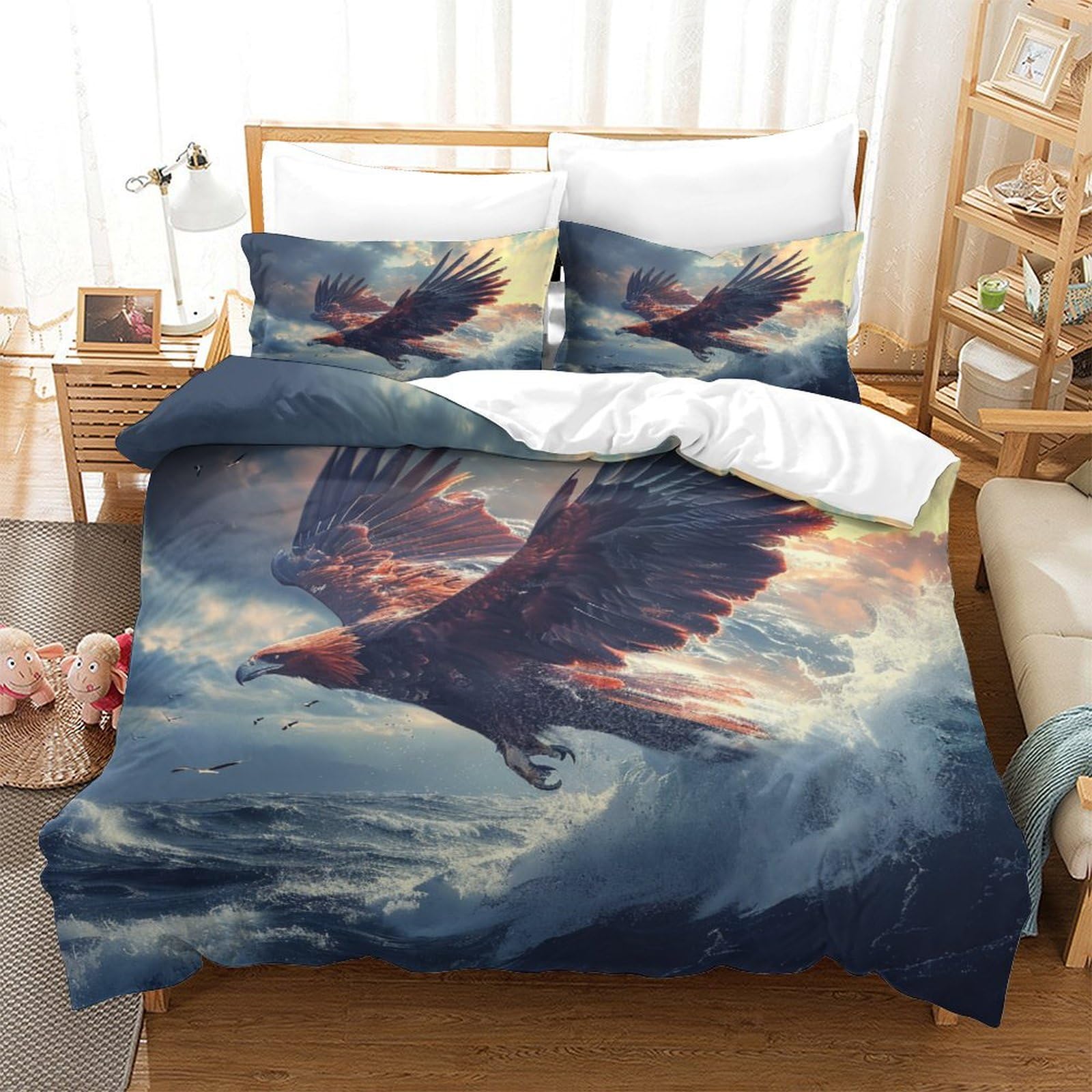 Housse de couette aigle en microfibre respirante pour éliminer la chaleur nocturne sur lit Super King