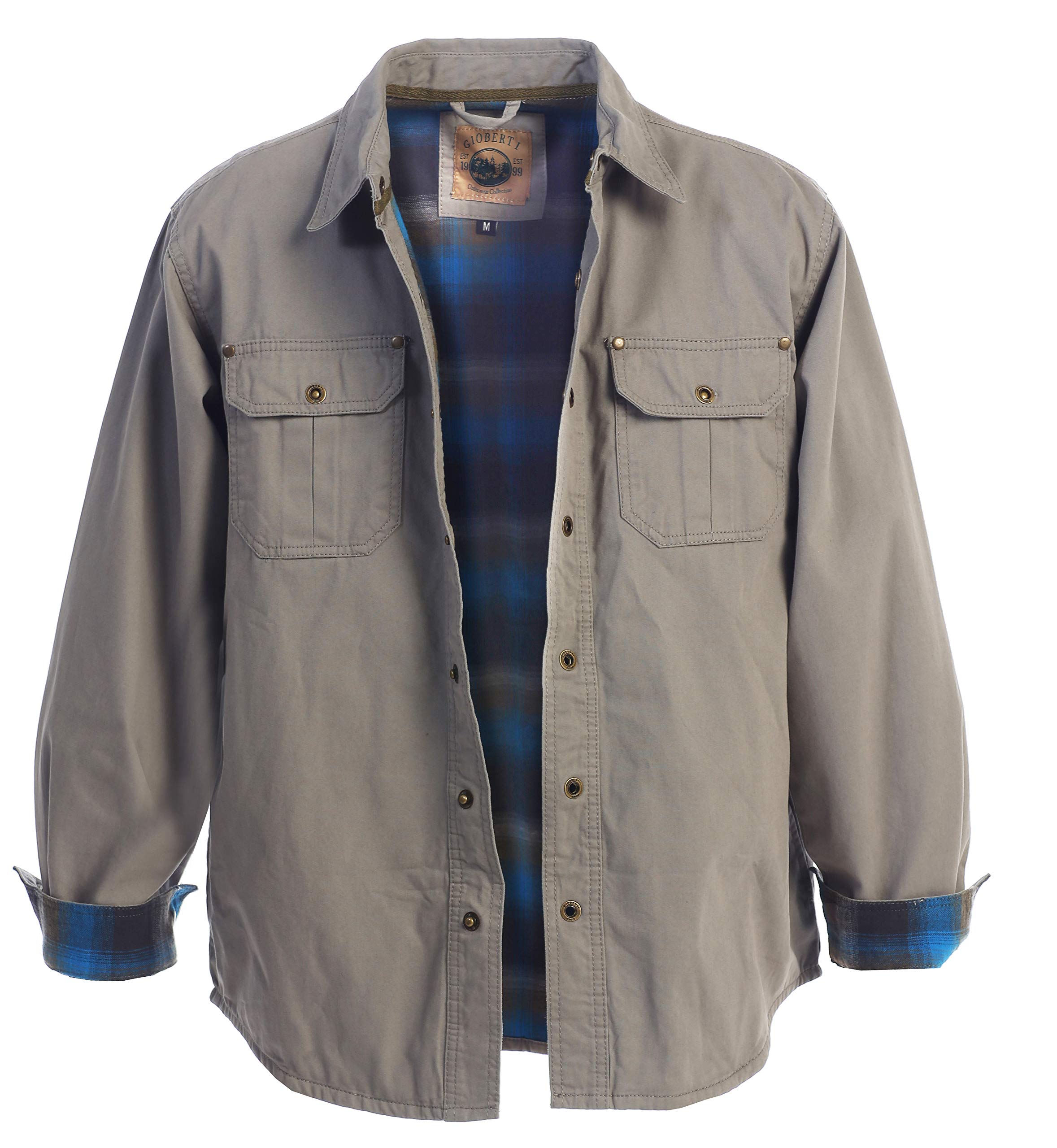Gioberti Men's 100% Cotton Brushed and Soft Twill Shirt Jacket with Flannel Lining