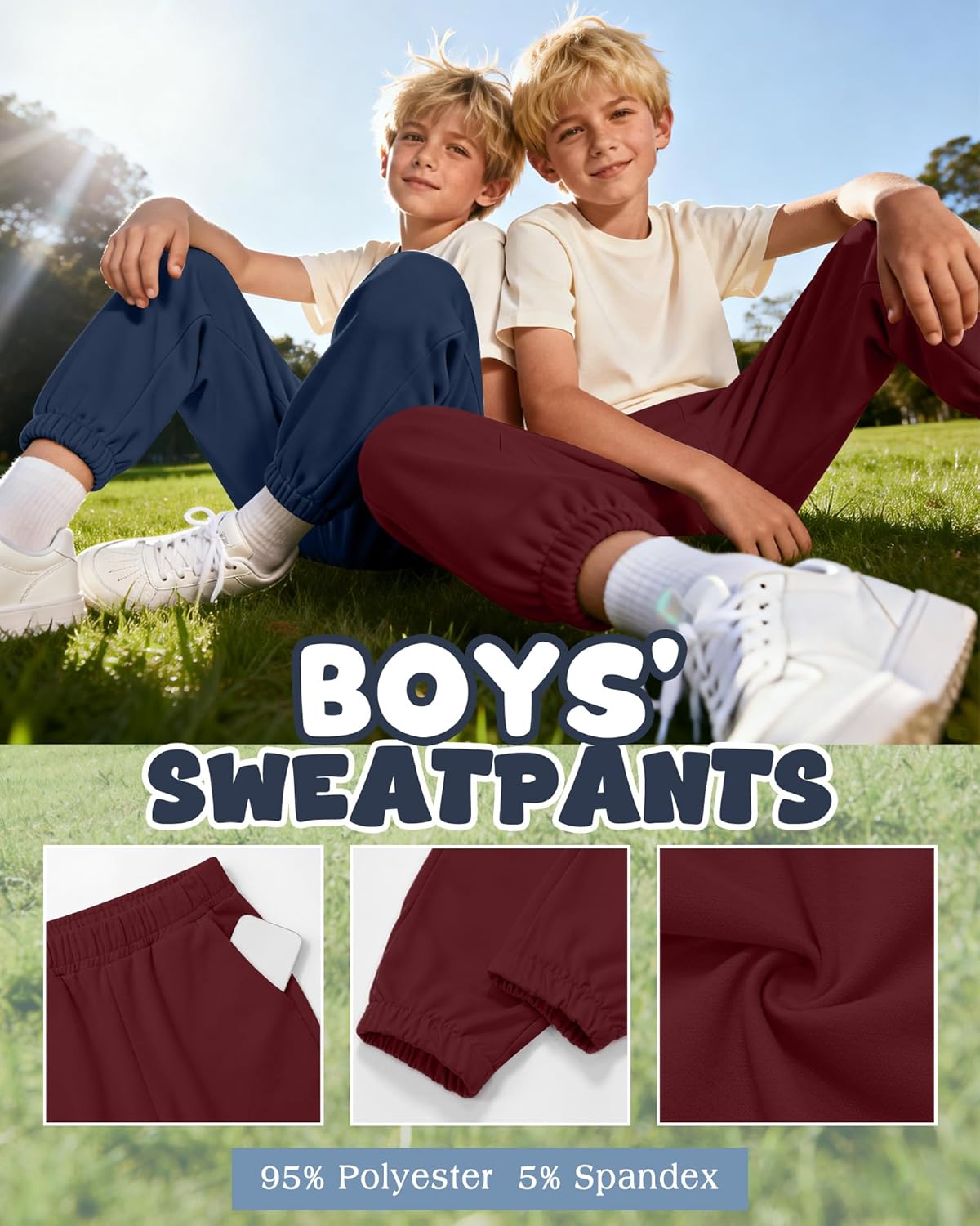 3 Pack Boys' Sweatpants Kids Athletic Workout Joggers Pants with Pockets Soft Baggy Sweat Pants