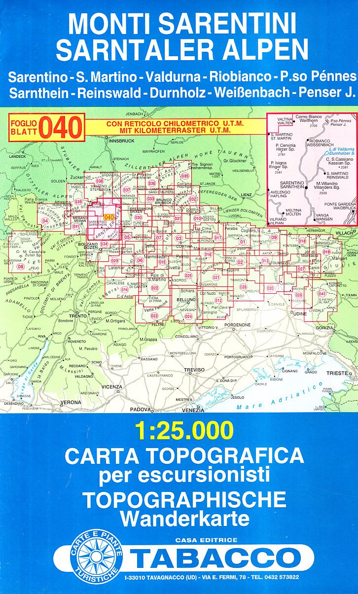 Tabacco Wanderkarte 040 Sarntaler Alpen – Wanderkarte 040 – Produktbeschreibung