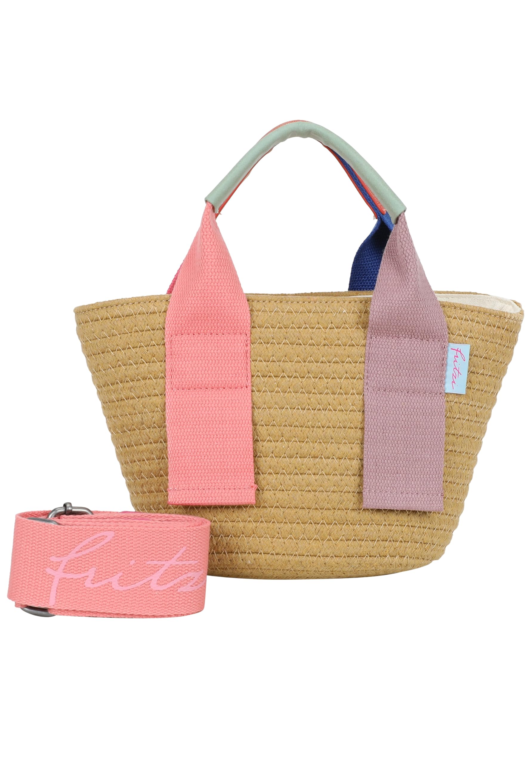 Fritzi Happy Summer Cross Umhängetasche Strohtasche Damen Crossbody Handtasche Festival Beach vegan Stroh-Optik 11 x 20 x 7 cm – Beige-Pink, Blue, Mint, Orange