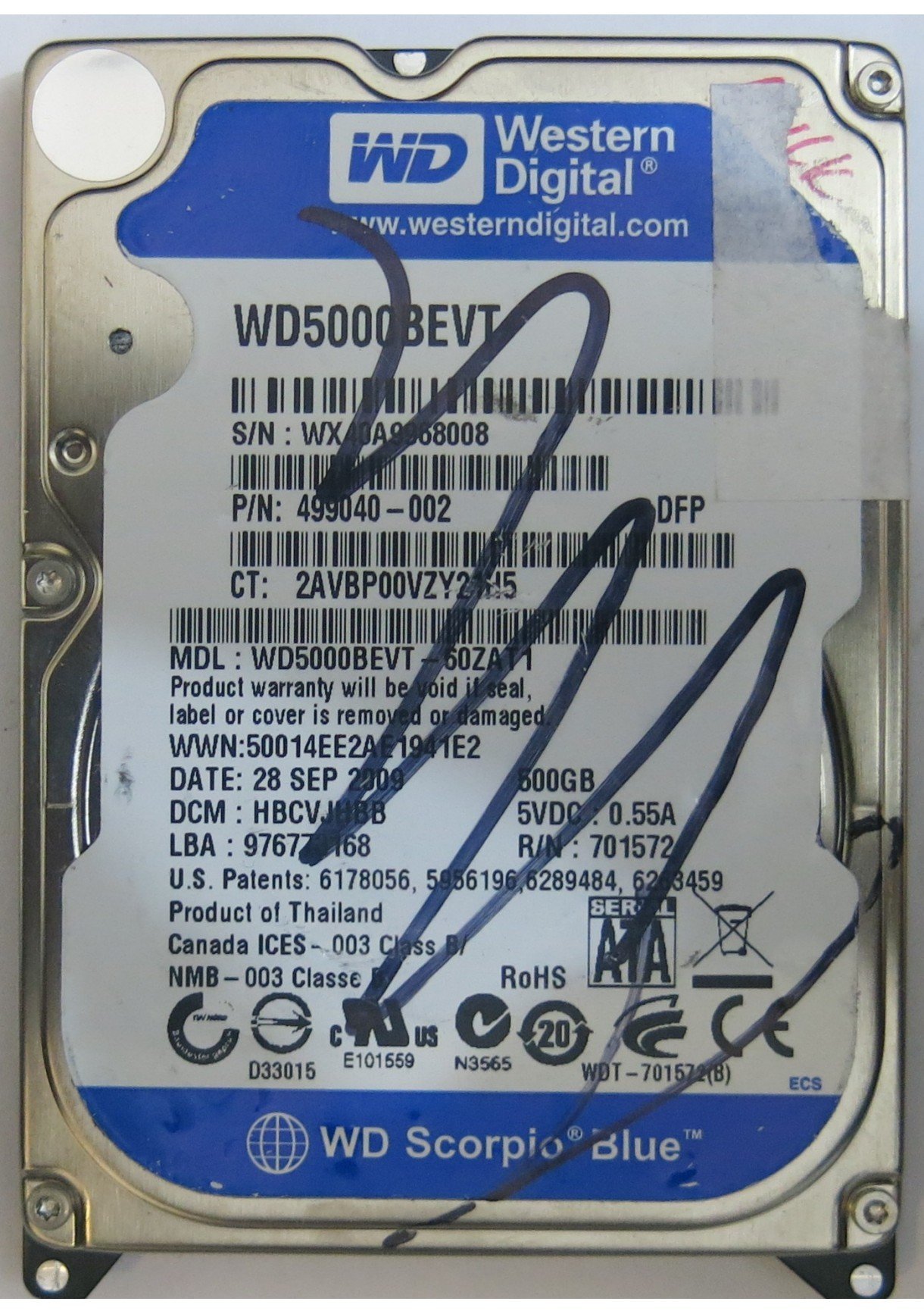 Contrôleur PCB WD5000BEVT-22ZAT0 Disques durs