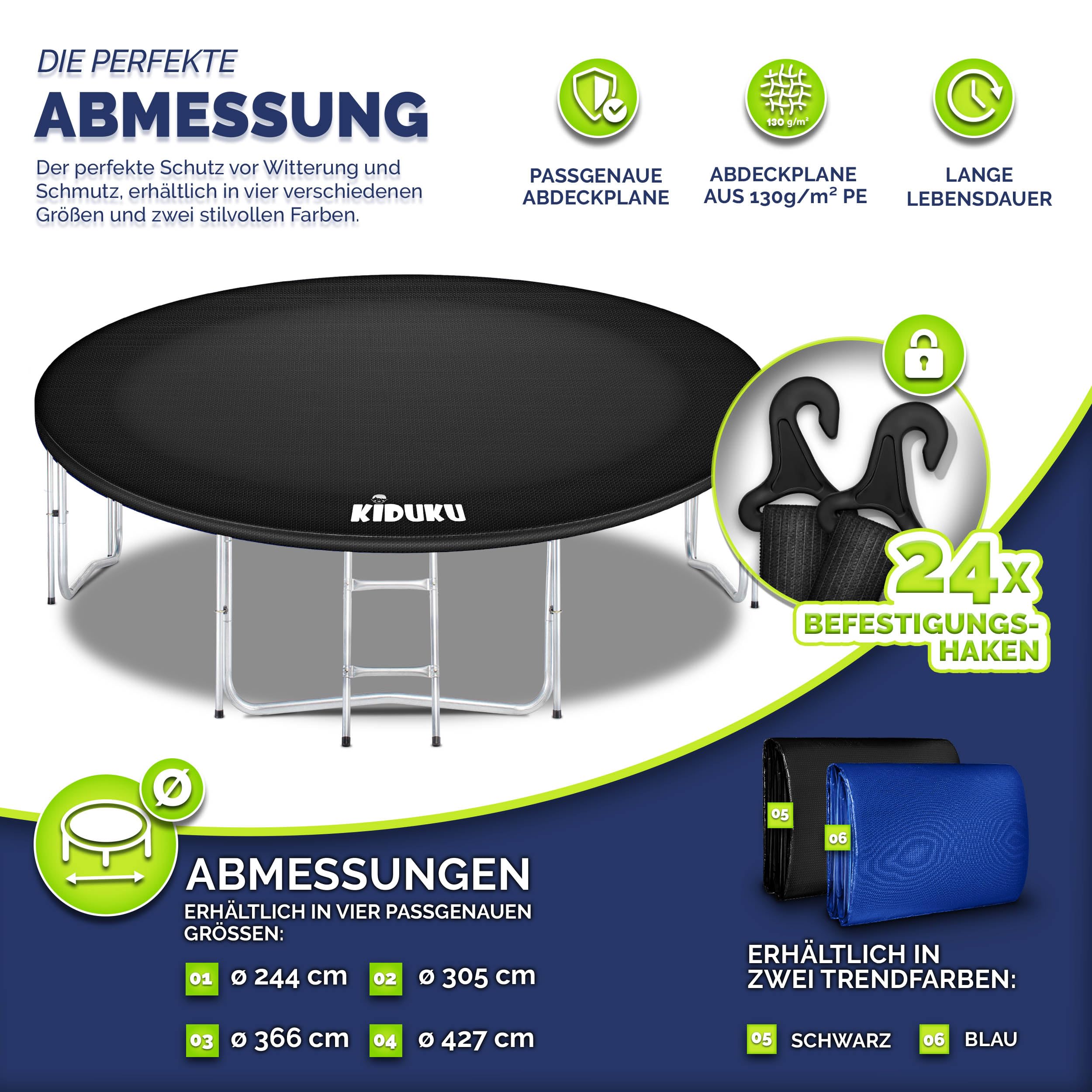 KIDUKU Trampolin Abdeckung 244-427cm | Regenabdeckung wetterfest, reißfest & UV-beständig | Outdoor Wetterschutzplane