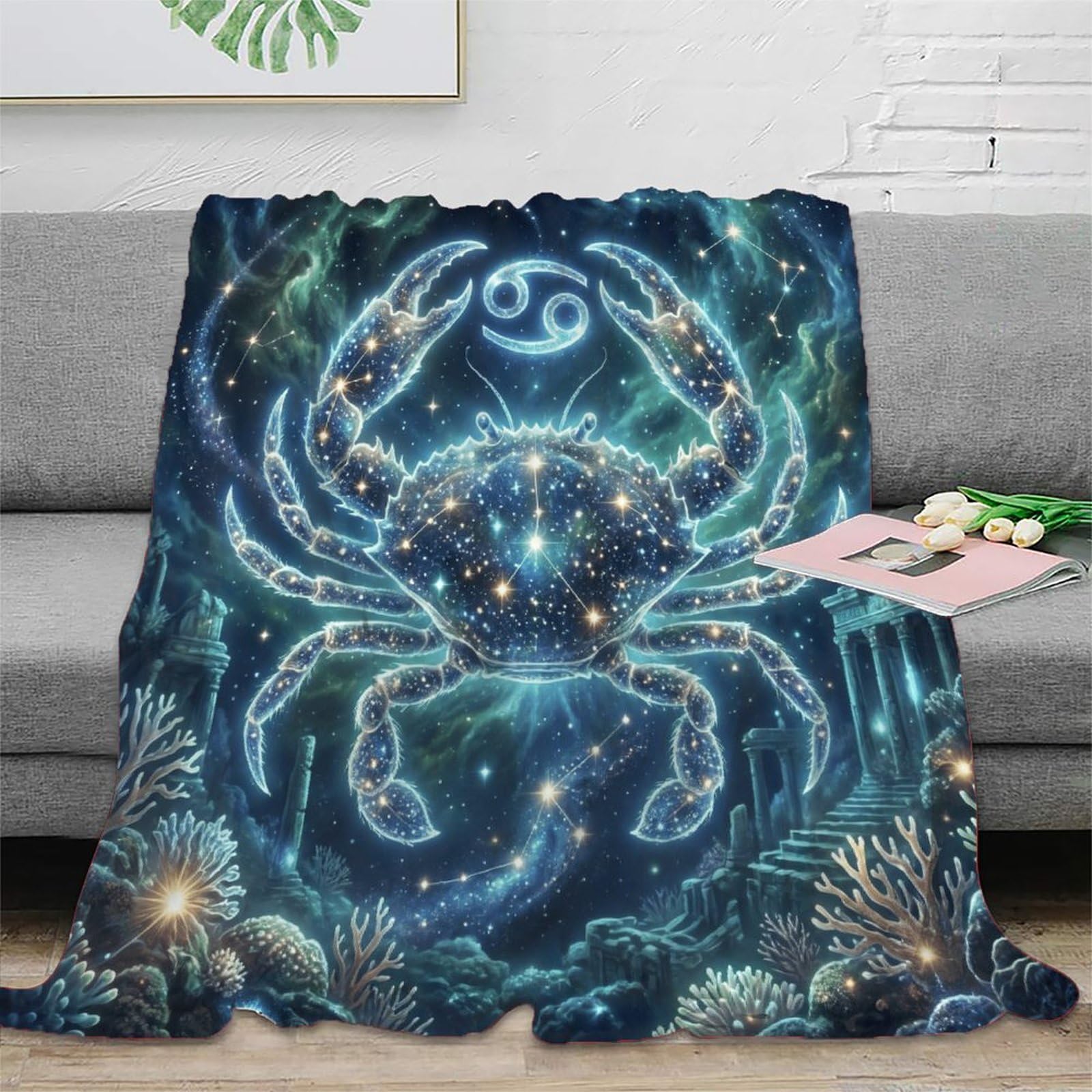 W7C8U2X3 Zodiac Cancer Constellation Warm Throw Blanket, Bedroom Sofa Couch