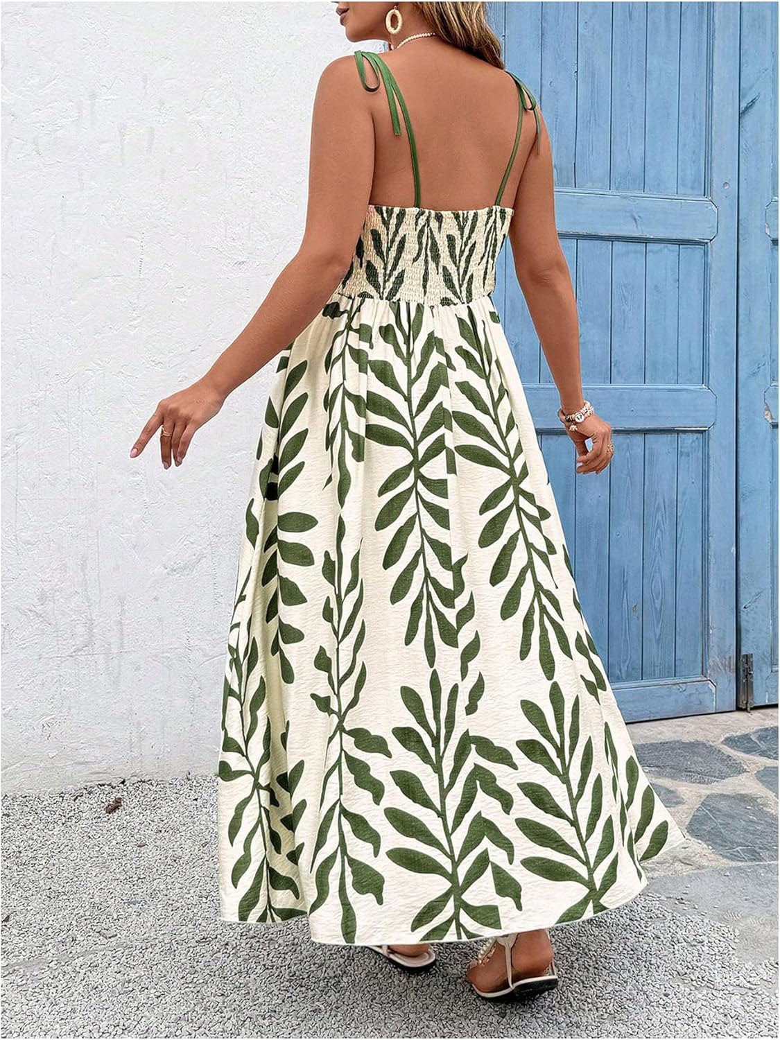 Women's Plus Size Boho Maxi Dress Ruched Milkmaid Dress Flowy Ruffle Summer Vacation Cami Sundress - Image 2