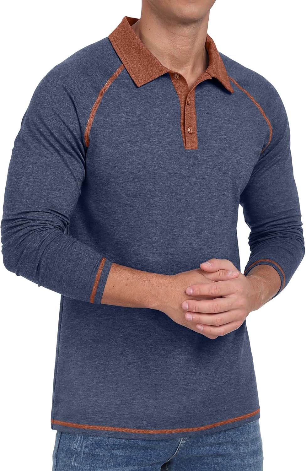 Sailwind Mens Long Sleeve Polo Shirts Cotton Fashion Casual Raglan Golf Shirts - Image 4