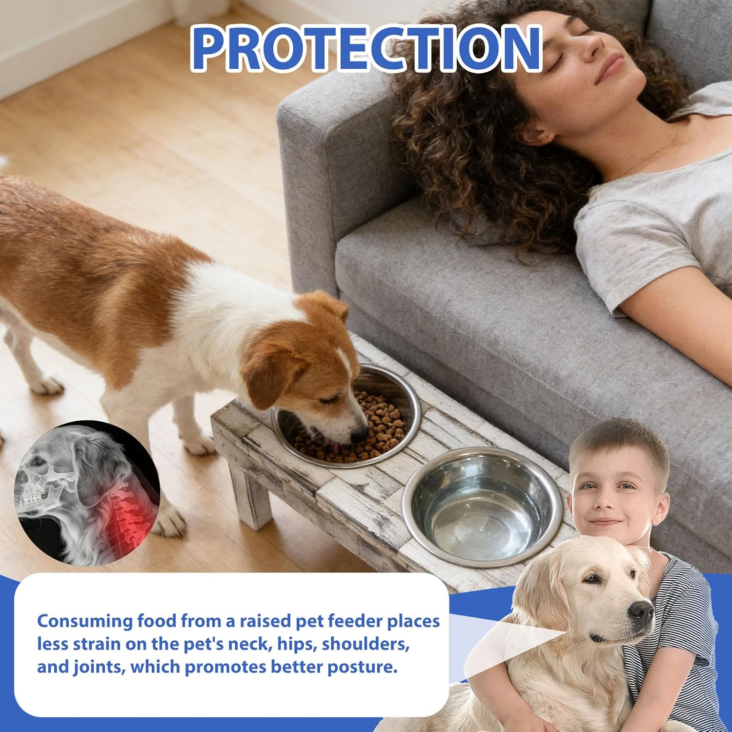 Huntley Equestrian Pet Berjen Table Elevated Double Bowl Feeder, White Wash (Large)