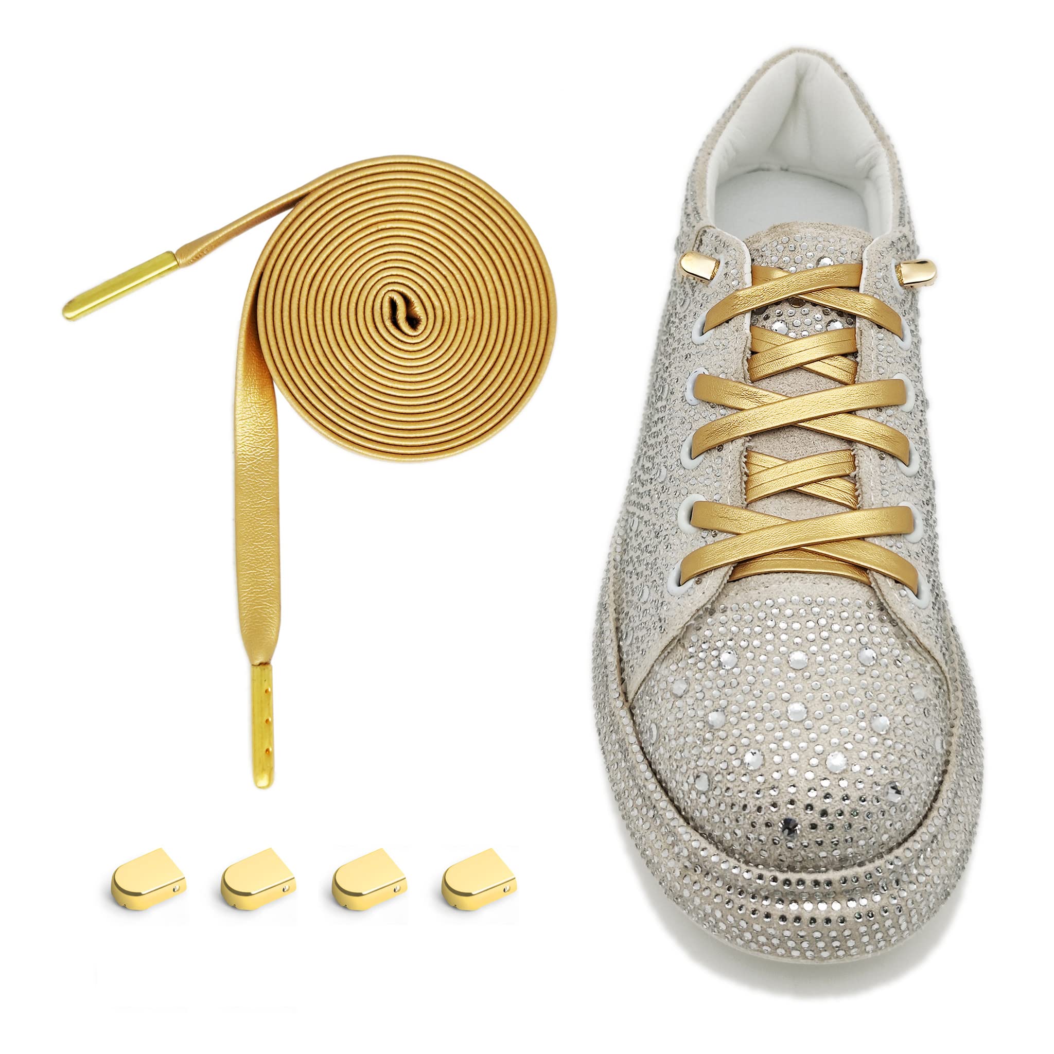 GenericFoxBob No Tie Faux Leather Sneaker Shoe Laces for Kids and Adults with 4 Metal Push Buckles