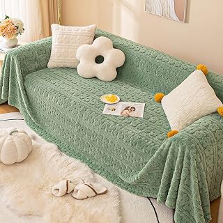 Daesar - Mantas Funda para Sofa Verde,Funda Sofa 3 Plazas y 3 Plaza Color Sólido con Patrón de Flores Funda Sofa Felpa Funda de Protectora para Sofa 180x280CM