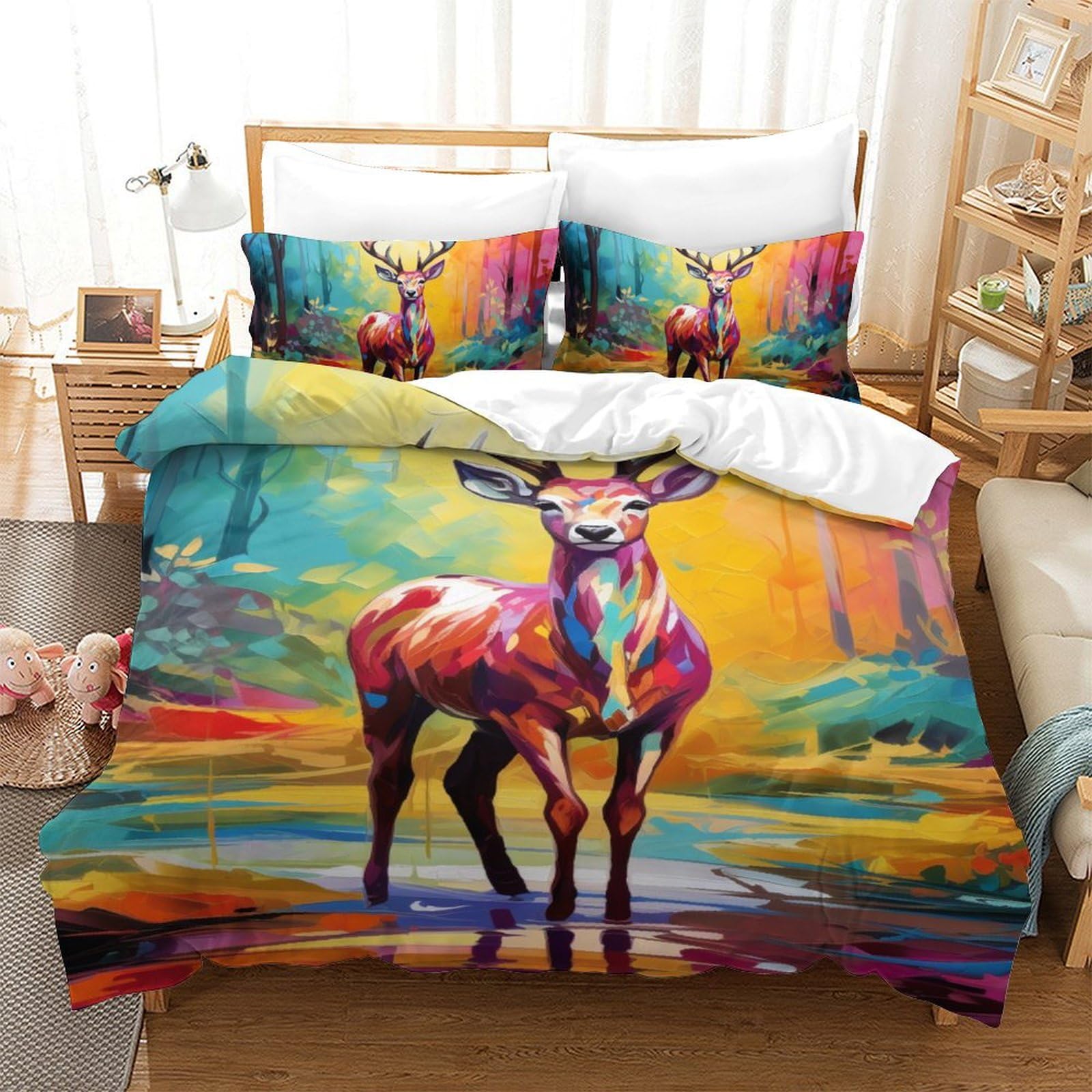 Housse de couette Wapiti 140x200 cm avec taie en microfibre pour lit enfant