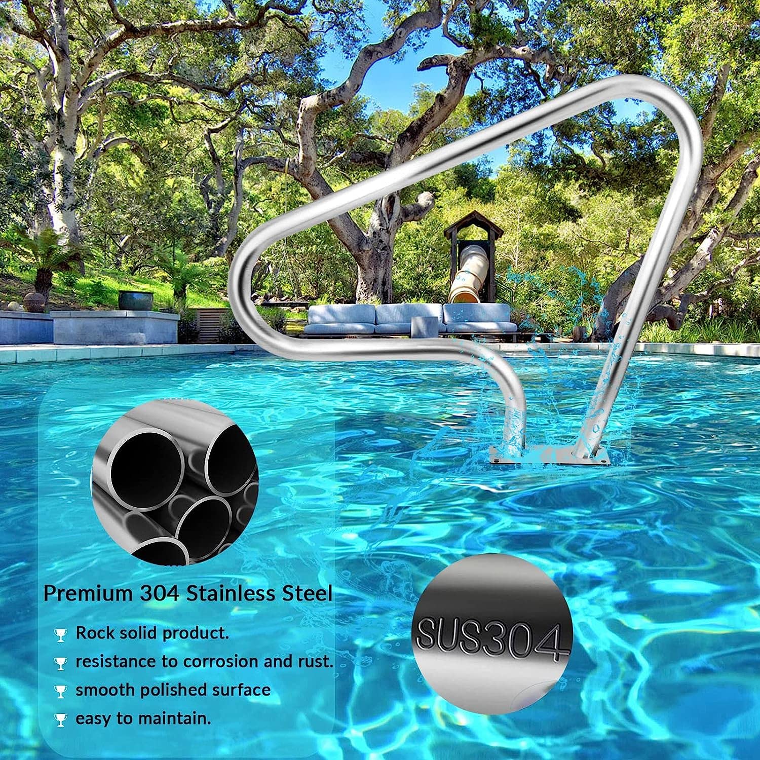 Garde-Corps Piscine VEVOR Acier Inox 304 - Main Courante 81x58cm - Capacité 113kg