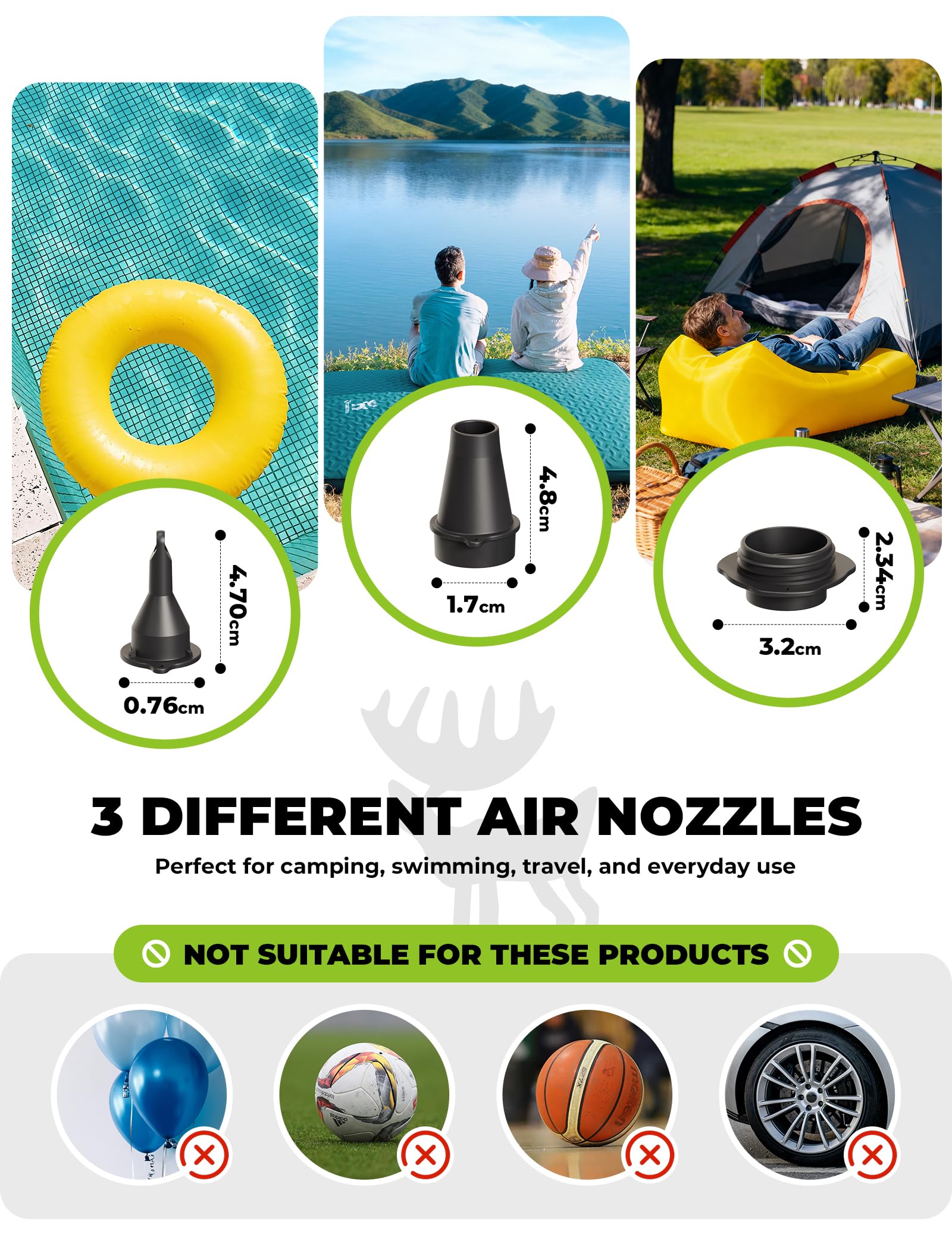 Pompa ad Aria Elettrica 5,5kPa (450L/min) 2 in 1, Pompa di Gonfiaggio e Sgonfiaggio, Pompa Sottovuoto Portatile, con 3 Ugelli d'Aria, per Materasso Gonfiabile Campeggio Piscine Viaggio