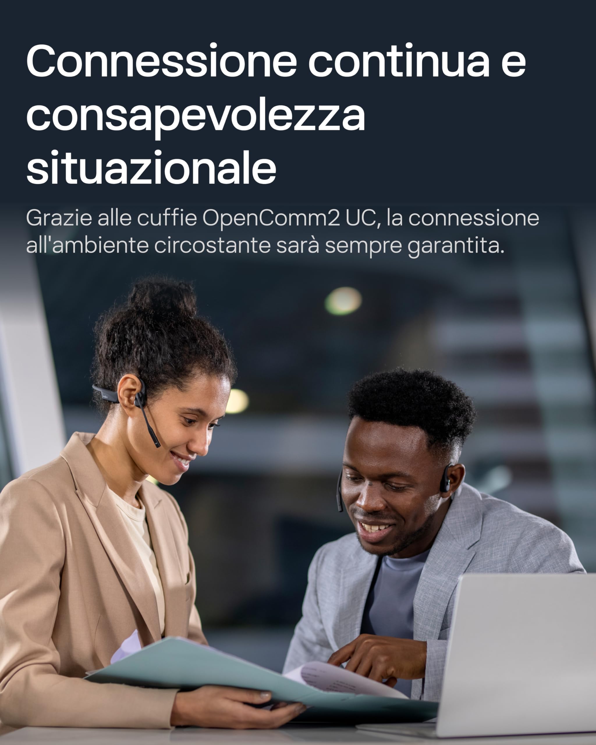 SHOKZ Auricolari OpenComm2 UC 2025 Upgrade a conduzione ossea con adattatore USB-C, auricolari Bluetooth open-ear per l'attenuazione del rumore, wireless, 16 ore di conversazione, Segnalibri, Nero