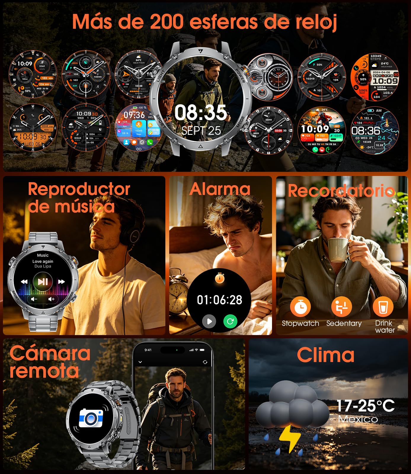 SUNKTA Reloj Inteligente para Hombre 1400 mAh Grado Batería 1,7" HD Llamadas Bluetooth Militar Smartwatch 100+ Modos Deportivo y de Fitness con iOS y Android,Monitor de Salud,sueño,podómetro,Gris