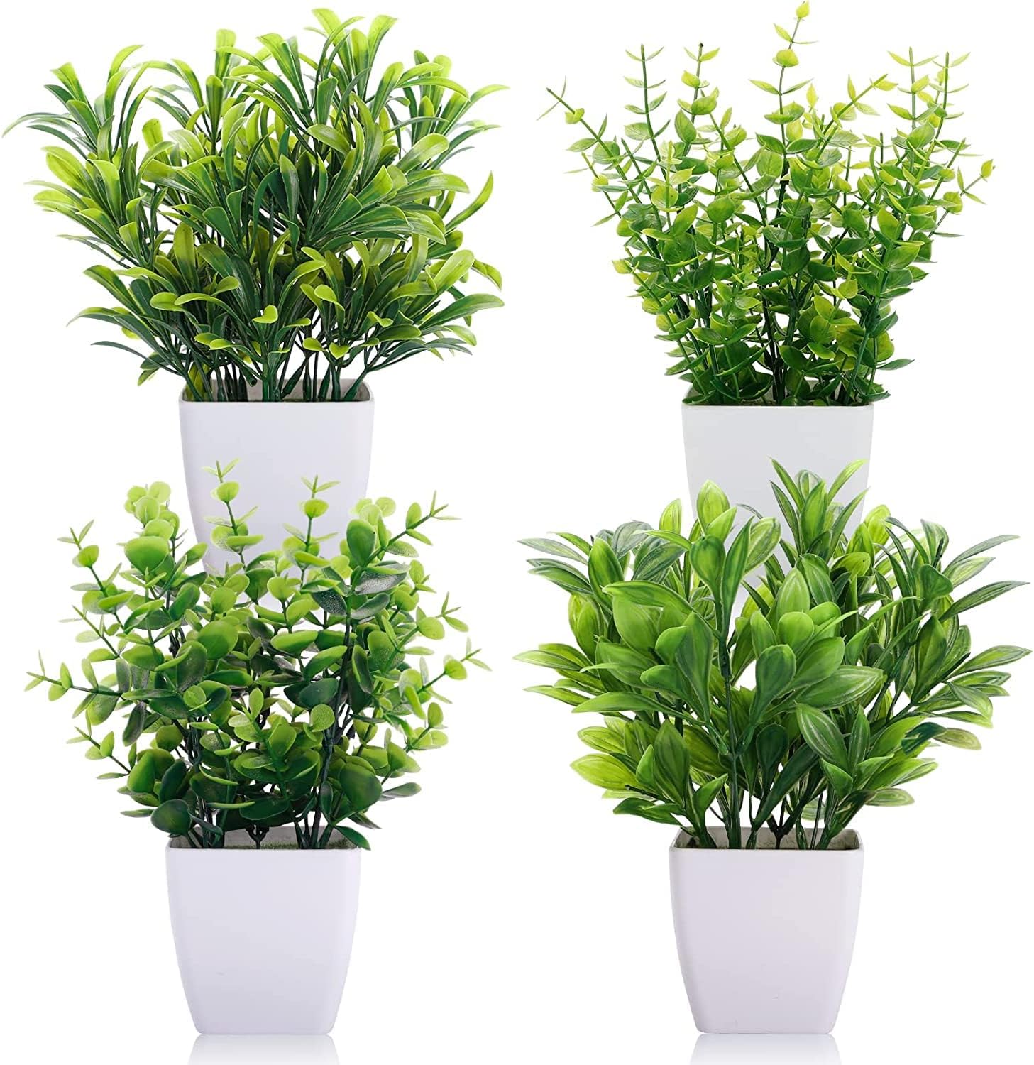 Artificial Plants Fake Mini Potted Plant Small Greenery Decor for Indoor Home Farmhouse Aesthetic Bedroom Shelf Office Desk Bathroom Decoration, Set of 4