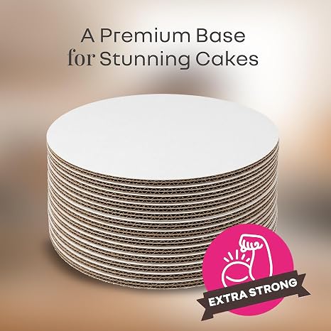 14 inch White Round Coated Cakeboard, Waxed Greaseproof, Disposable Cake Circle Sturdy Corrugated Base Boards Cardboard, Pack of 12 ct