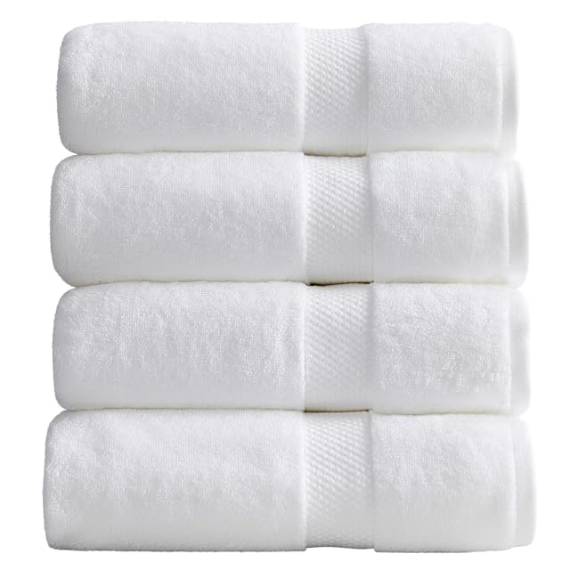 Springtree Home White Bath Towels Set of 4 Classic Hotel Bath Towels 100 Combed Cotton Absorbent Quick-Dry Towels