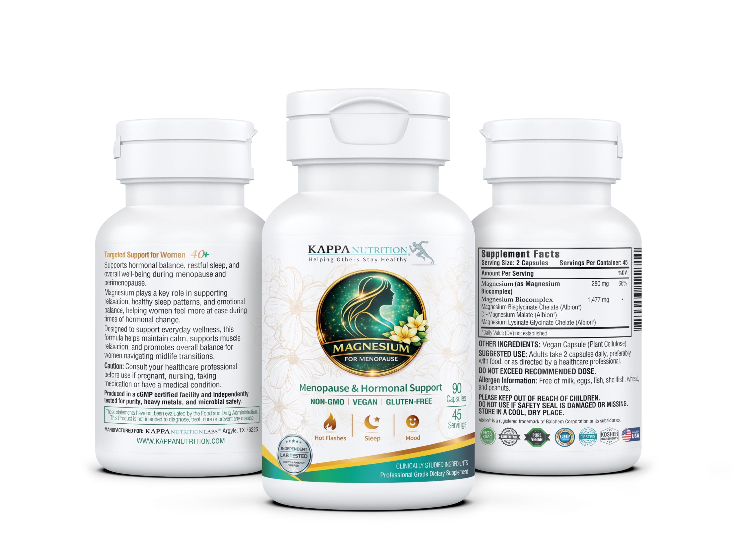 Kappa Nutrition® Magnesium for Menopause | Menopause & Hormonal Support for Women 40+ | Albion® Magnesium Biocomplex | Supports Calm, Sleep & Muscle Relaxation | Vegan | 90 Capsules (45 Servings) — Amazon image 9