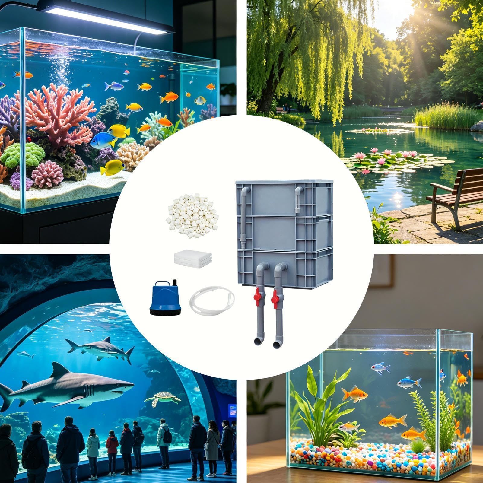 Filtro D'Acqua Acquario Scatola Ciclo Acqua A 3 Livelli Pesante Robusto | Filtro per acquario per pesci per grandi stagni Per casa, interni, esterni, commerciale, e acqua e salata