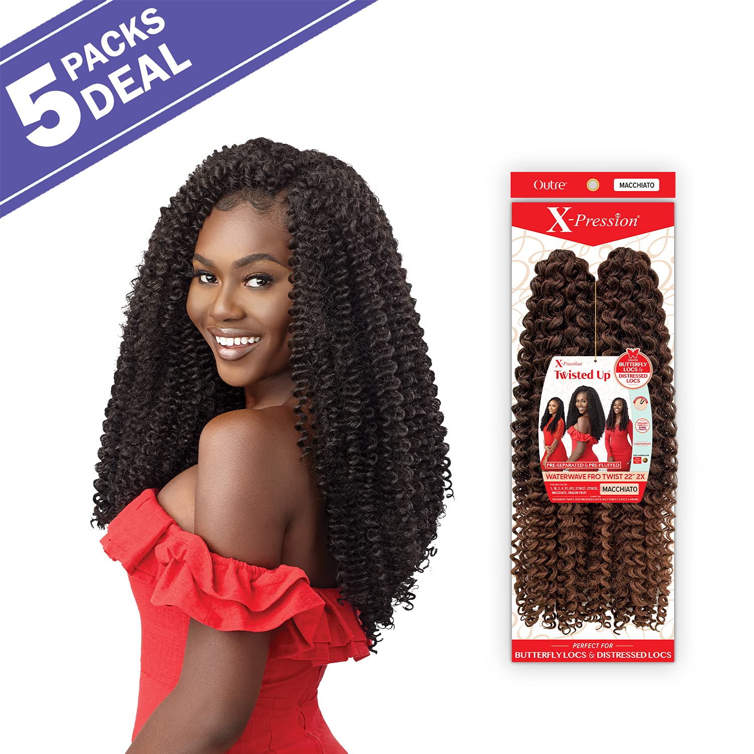 XPRESSION Outre Crochet Braids X-Pression Twisted Up Water Wave Fro Twist 22 2X (5-pack, DRAFRU)