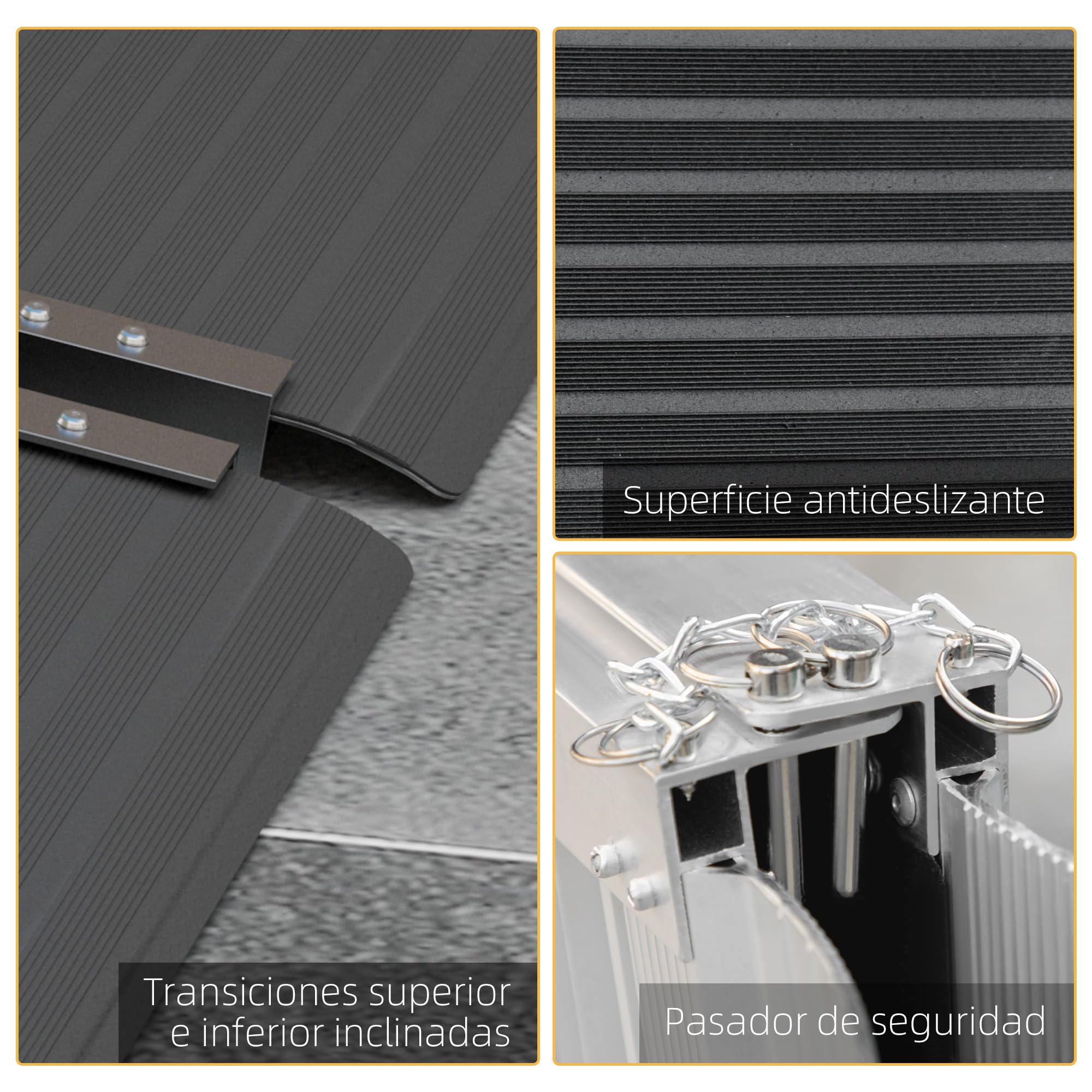 HOMCOM Rampa para Sillas de Ruedas Plegable de Aleación de Aluminio 122 cm Rampa Portátil con Adhesivos Reflectantes Carga 272 kg Negro