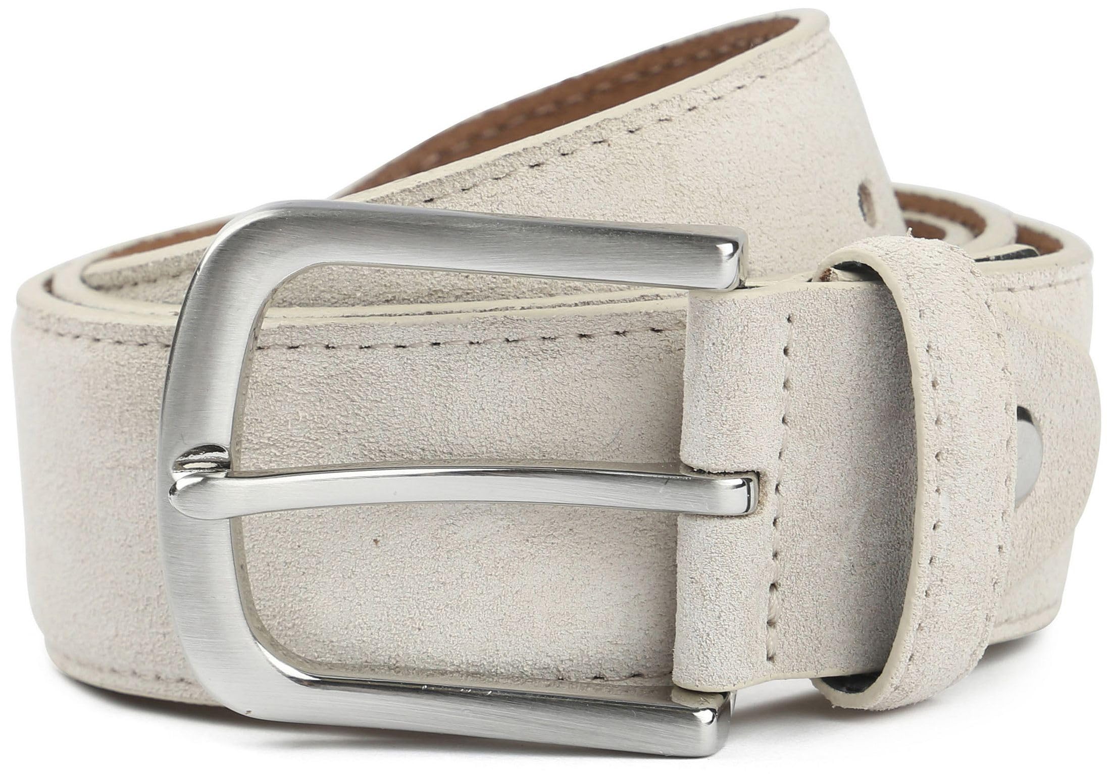 Suitable Leather Belt - Suede - Full Leather Belt 4 cm Wide - Men's Belt Jeans, Wool white, white, 95
