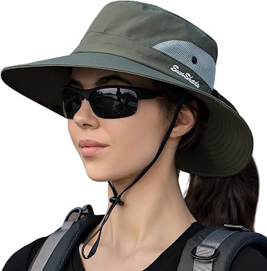 Women Ponytail Summer Sun Hat Wide Brim 
