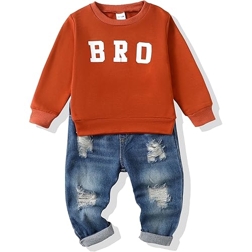 NZRVAWS Baby Boy Clothes Toddler Outfit 6 12 18 24 Months 1 2 3 4 T Fall Winter Hoodie Plaid Sweatersuit Ripped Jeans