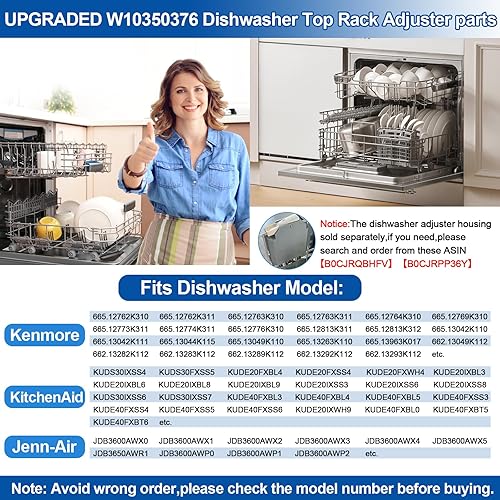 Miniatura 3 de Piezas de ajustador de estante superior para lavavajillas W10350376 para Whirlpool Kenmore W10195840 KUDS30IXSS4 Parte superior del estante