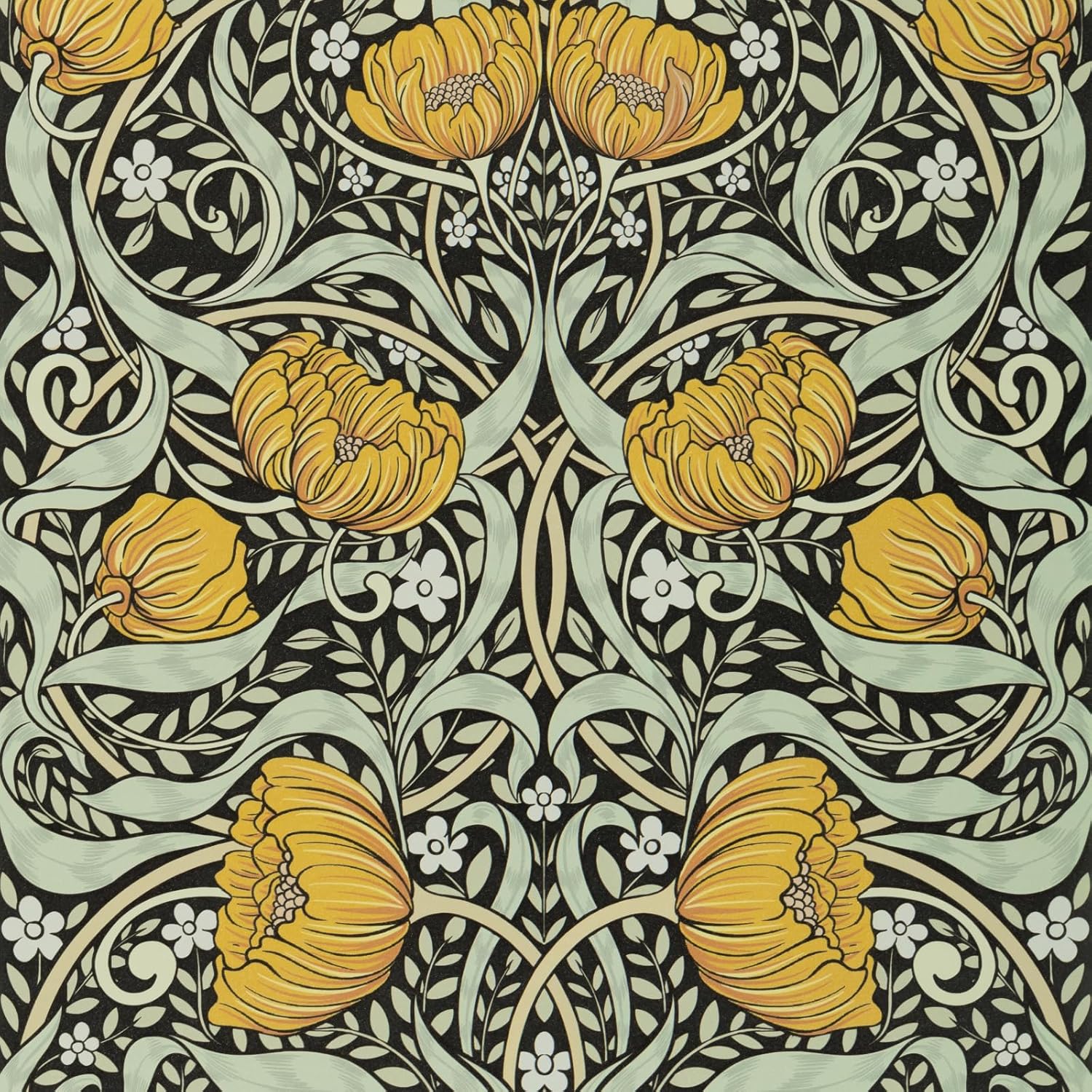 Yellow Boho Floral Wallpaper Peel and Stick Flowers Contact Paper 17.5"×118" - Mid Century Style William Morris Self Adhesive Vinyl Removable Wall Paper for Kitchen Bedroom Renter Friendly Home Decor