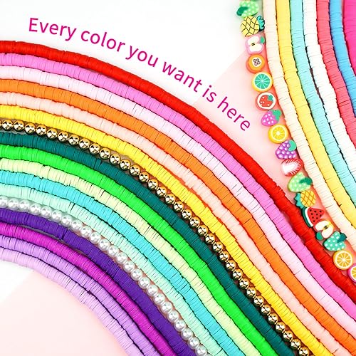 Miniatura 2 de Paodey 12000 cuentas de arcilla para hacer pulseras, 48 colores, 3 cajas, kit de fabricación de joyas, espaciador de polímero, cuentas Heishi preppy