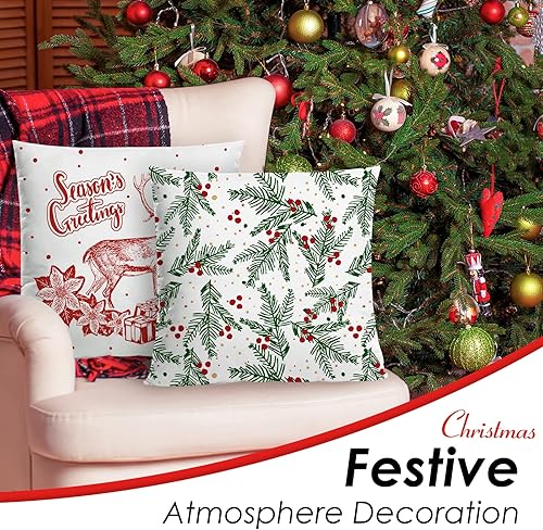 Miniatura 6 de YIYEA Juego de 4 fundas de almohada de Navidad de 20 x 20 pulgadas, fundas de almohada de Navidad para decoraciones de Navidad, funda de cojín a