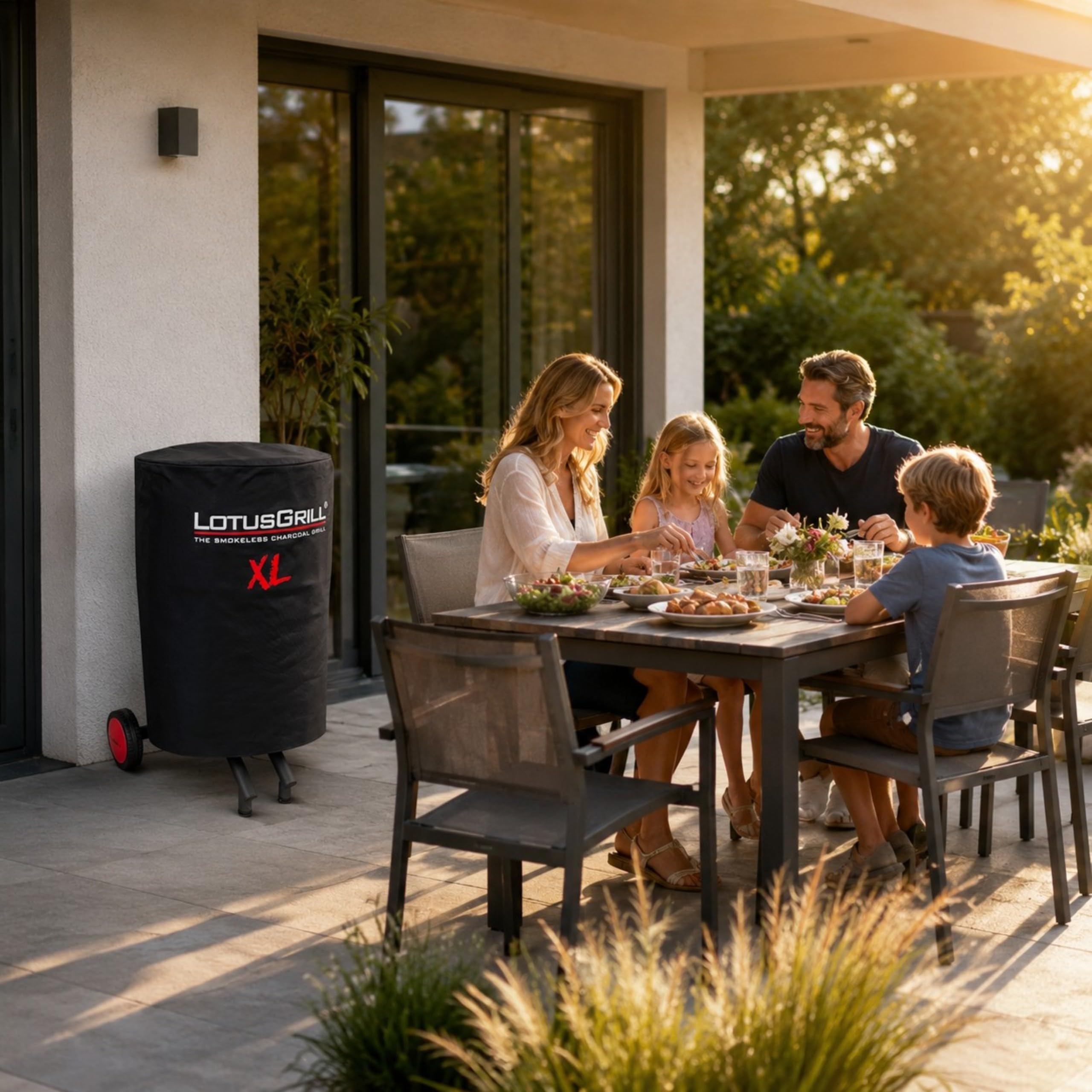 LotusGrill XL G435 pokrowiec na grilla – odporny na warunki atmosferyczne pokrowiec na grilla ze ściągaczem, oddychający i odporny na promieniowanie UV, ochrona przed deszczem, śniegiem, mrozem