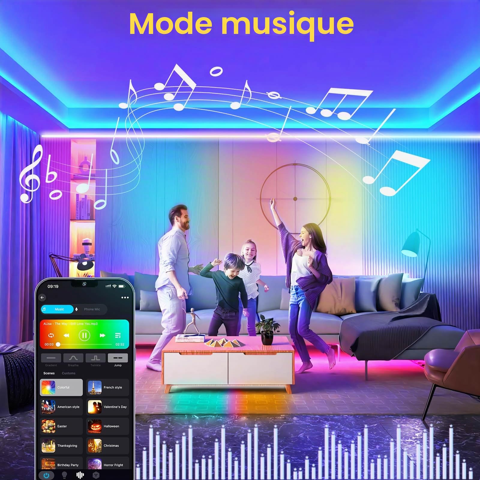 10M COB Wifi Ruban Led,Led Chambre RGBW+IC 576led/M DC24V, Led Ruban Bande Led RGBWIC Dynamique Multicolore fonctionne avec Google Home assistant/Alexa,LED bande avec Télécommande
