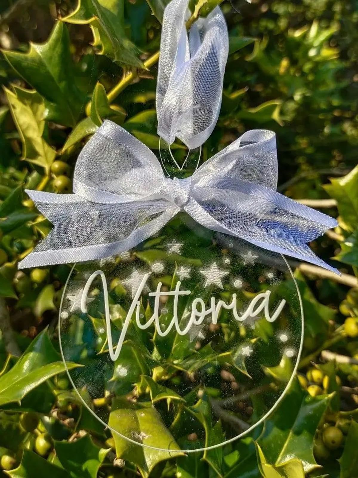 Colgante para árbol de Navidad con Nombre Personalizado, Bola de Navidad acrílica Transparente, Placa Decorativa de Navidad con Lazo, s-1-10 Uds.