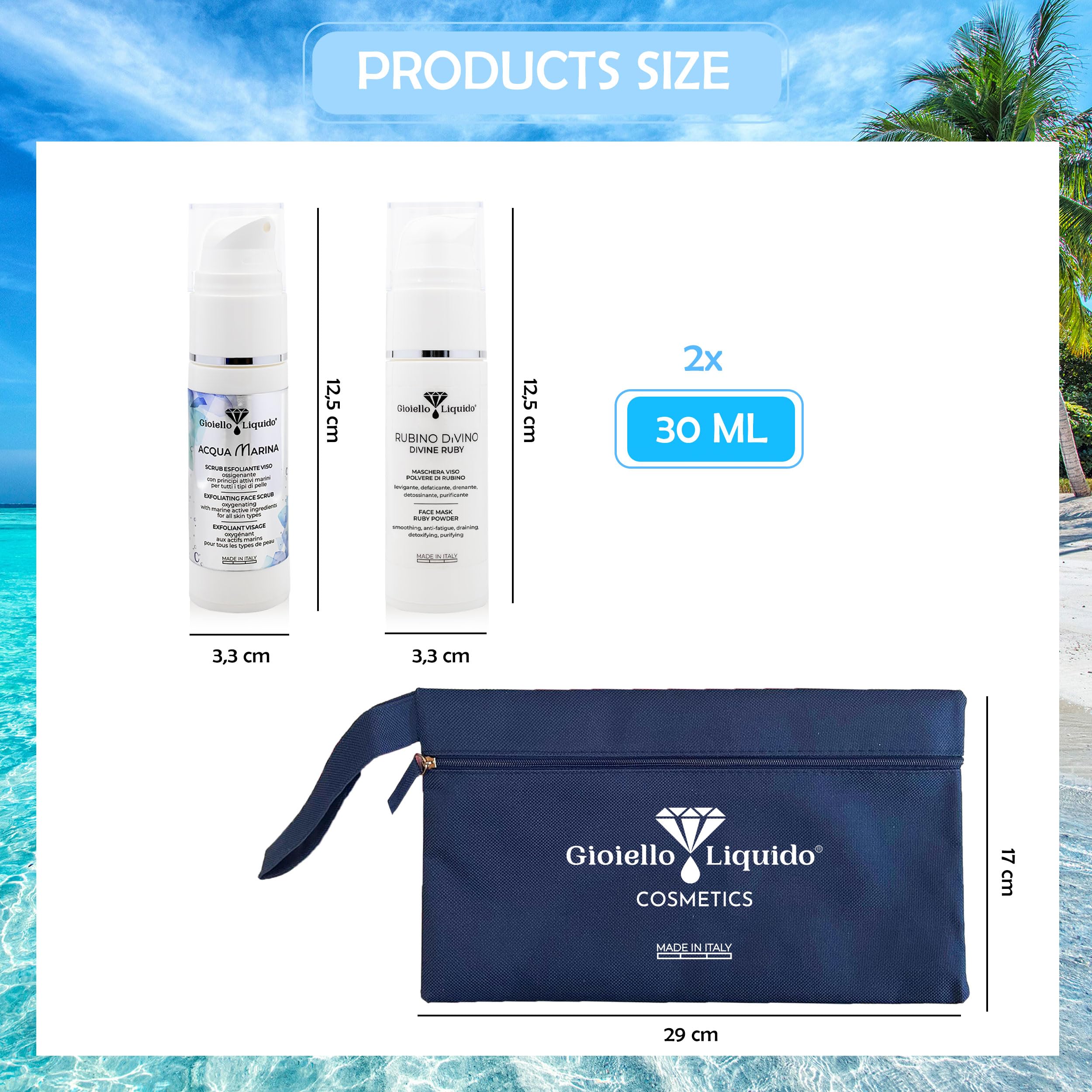 Kit Viso da Viaggio – Maschera al Rubino Illuminante 30ML + Scrub Esfoliante 30ML + Pochette Impermeabile Omaggio - Anti Acne, Kit Skincare Viso Completo, Anti-invecchiamento Idratante Viso