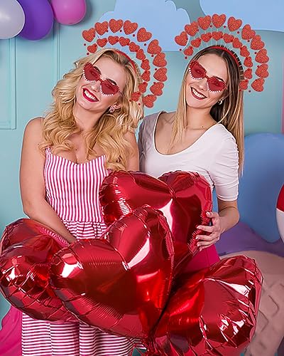 Miniatura 9 de Bnikion Diadema de corazón rojo, diadema para el día de San Valentín y lentes de sol de corazón con gemas de corazón rojo y rosa para mujeres y