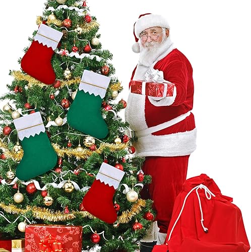 Miniatura 3 de Skylety Medias de fieltro de Navidad rojas y verdes para colgar en el árbol de Navidad, adornos para la familia, decoraciones de Navidad,